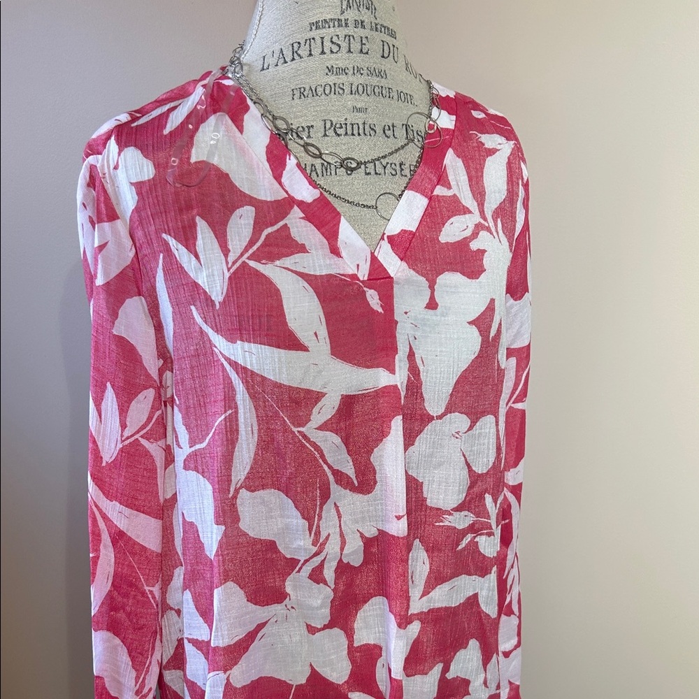 Sheer Floral Blouse, Pink/white (size xl)
